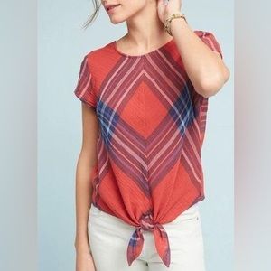 Anthropologie Red and Blue Geometric Blouse